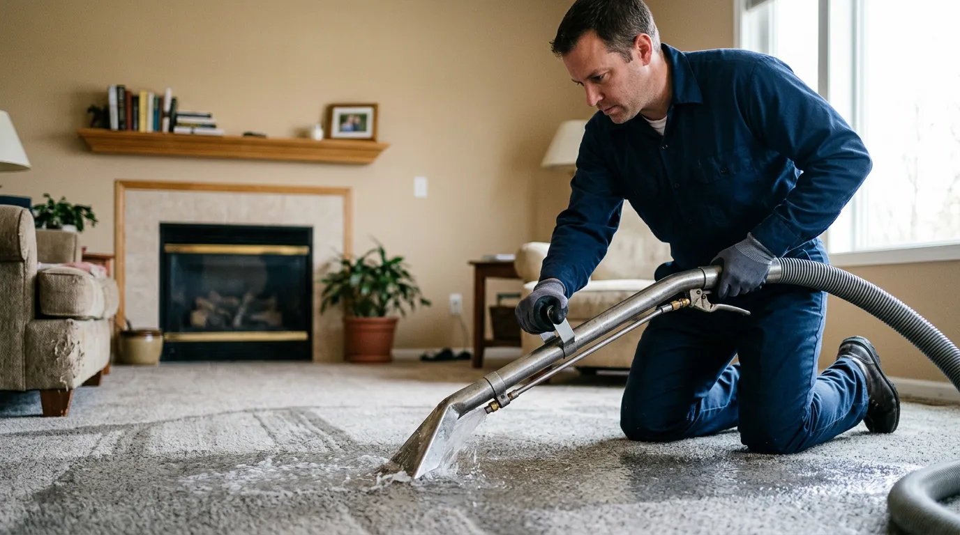 Water damage restoration technician working near Arlington, WI